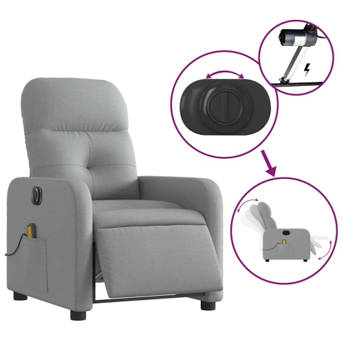 Fauteuil de massage inclinable électrique en tissu gris pâle de vidaXL
