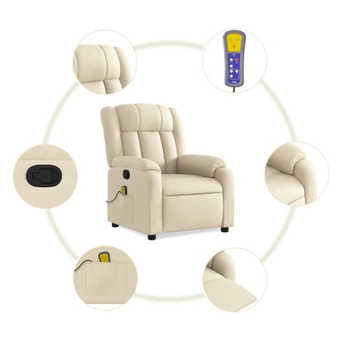 Fauteuil de massage inclinable en tissu crème de vidaXL