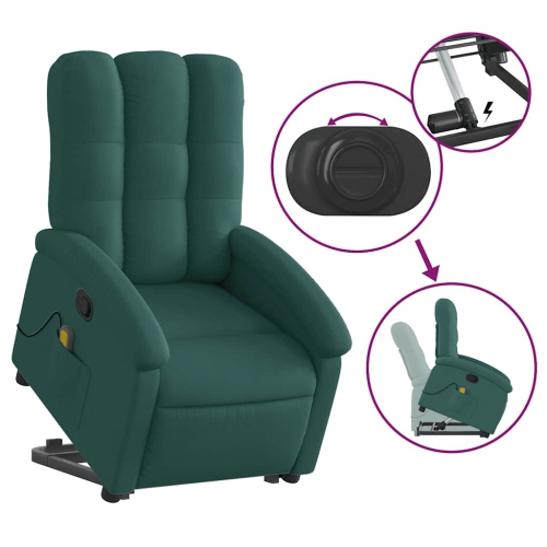 Fauteuil de massage inclinable debout vidaXL en tissu vert foncé