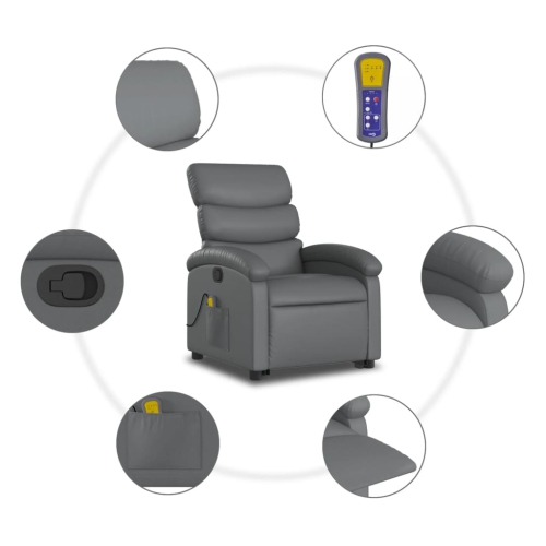 Fauteuil de massage inclinable en similicuir gris VidaXL