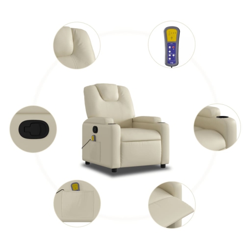 Fauteuil de massage inclinable en similicuir crème de vidaXL