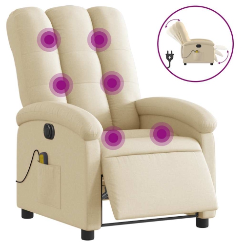 VIDAXL  Electric Massage Recliner Chair Cream Fabric