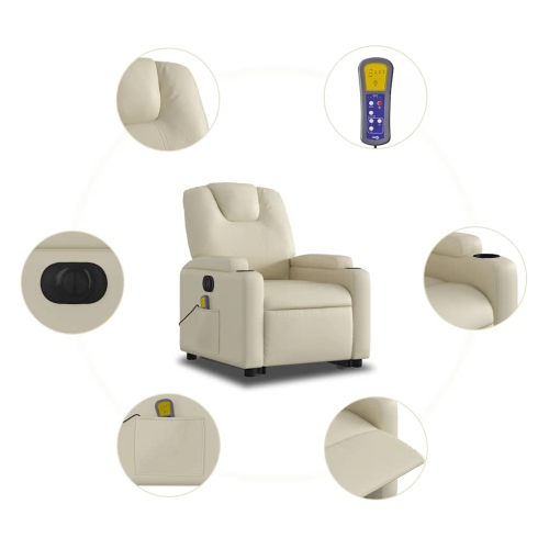 vidaXL Electric Stand up Massage Recliner Chair Cream Faux Leather