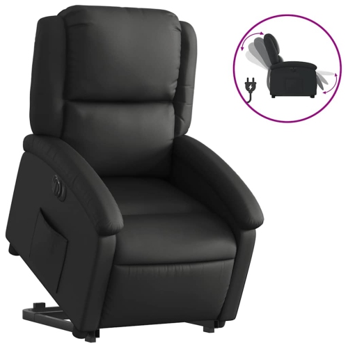 vidaXL Electric Stand up Recliner Chair Black Real Leather