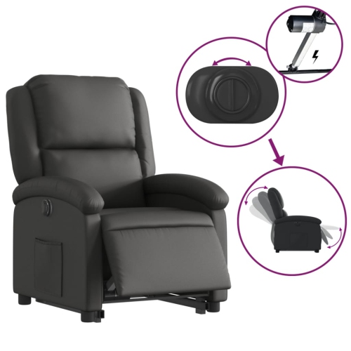 vidaXL Electric Stand up Recliner Chair Black Real Leather