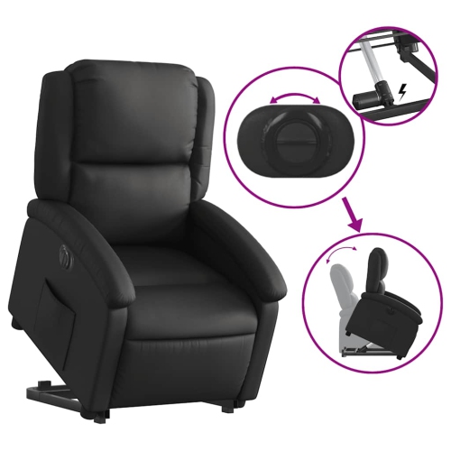 vidaXL Electric Stand up Recliner Chair Black Real Leather
