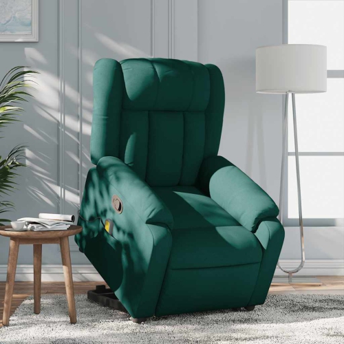 Fauteuil de massage inclinable debout vidaXL en tissu vert foncé