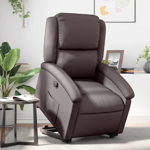 Fauteuil inclinable en cuir véritable brun foncé VidaXL