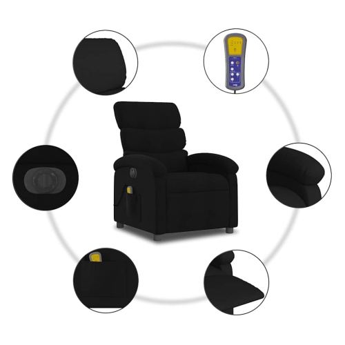 Fauteuil de massage inclinable électrique en tissu noir de vidaXL