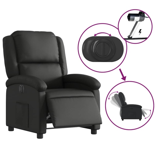 vidaXL Electric Recliner Chair Black Real Leather