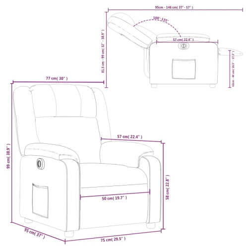 Fauteuil inclinable électrique en tissu gris pâle vidaXL