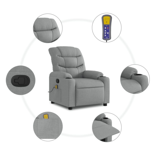 Fauteuil de massage inclinable en tissu gris pâle de vidaXL