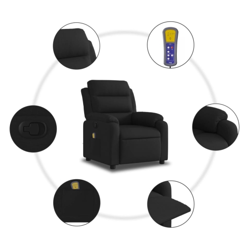 Fauteuil de massage inclinable en tissu noir vidaXL