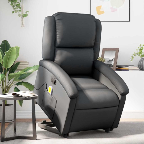 Fauteuil de massage inclinable en cuir véritable noir de vidaXL