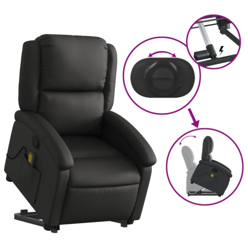 Fauteuil de massage inclinable en cuir véritable noir de vidaXL