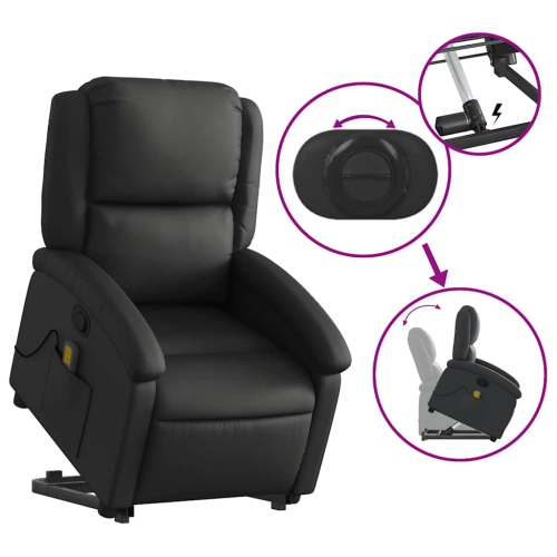 Fauteuil de massage inclinable en cuir véritable noir de vidaXL