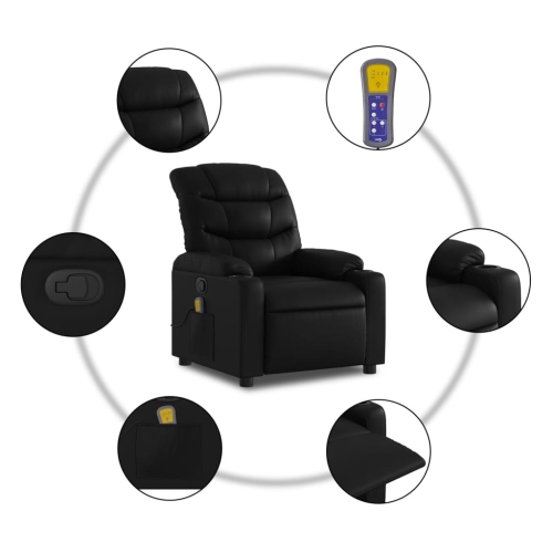 Fauteuil de massage inclinable en similicuir noir vidaXL