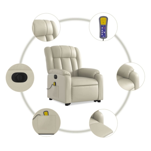 Fauteuil de massage inclinable électrique en similicuir crème de vidaXL