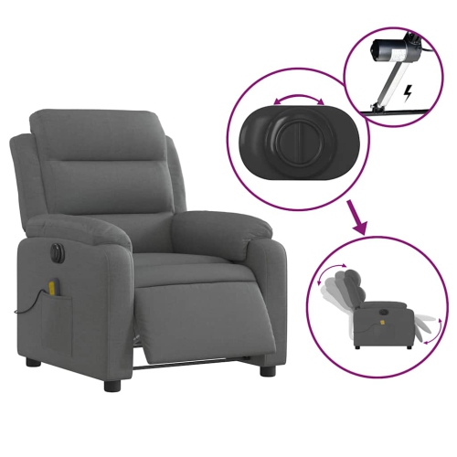 Fauteuil de massage inclinable électrique en tissu gris foncé vidaXL