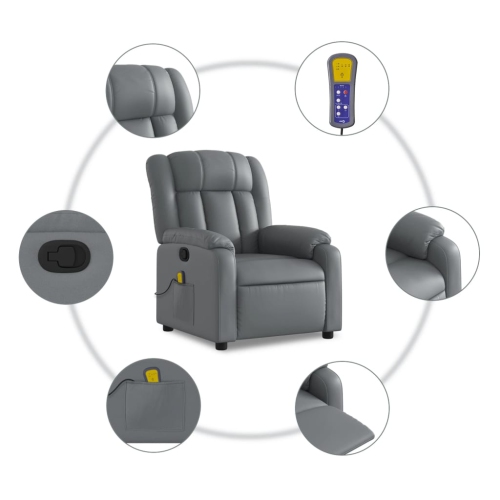 Fauteuil de massage inclinable en similicuir gris de vidaXL