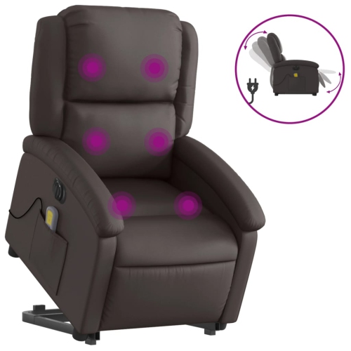 VIDAXL  Electric Stand Up Massage Recliner Chair Dark Brown Real Leather