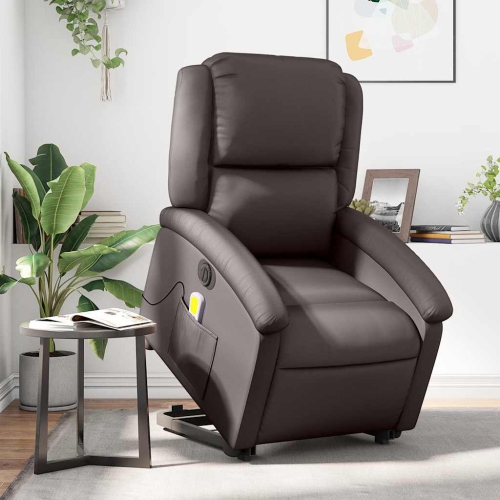 Fauteuil de massage inclinable électrique en cuir véritable brun foncé de vidaXL