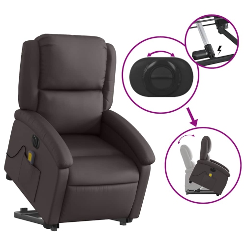 Fauteuil de massage inclinable électrique en cuir véritable brun foncé de vidaXL
