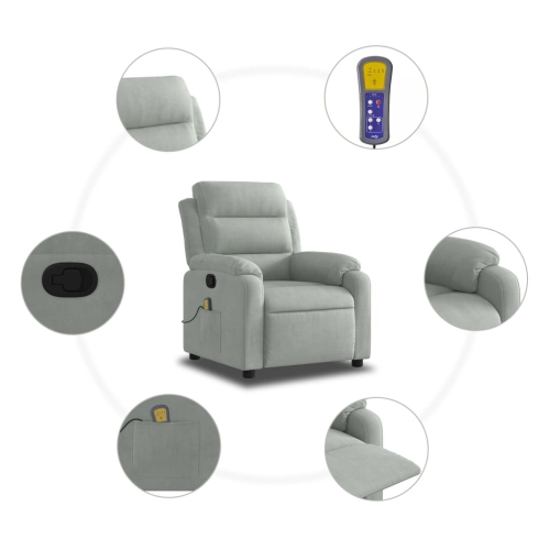 Fauteuil de massage inclinable en velours gris pâle de vidaXL