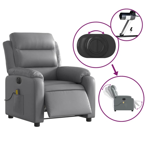 Fauteuil de massage inclinable électrique en similicuir gris vidaXL