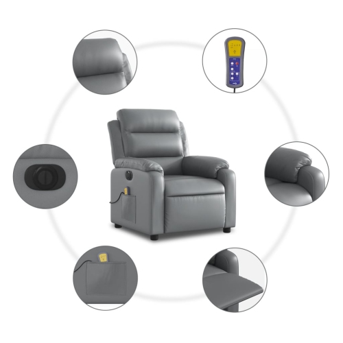 Fauteuil de massage inclinable électrique en similicuir gris vidaXL