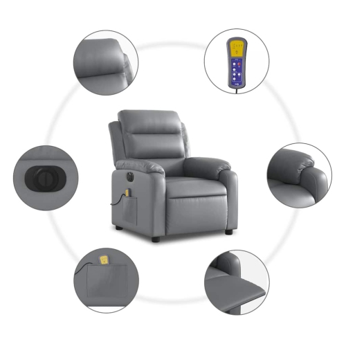 Fauteuil de massage inclinable électrique en similicuir gris vidaXL