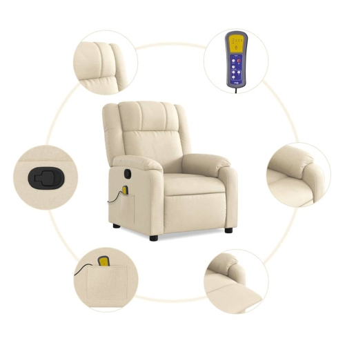 Fauteuil de massage inclinable en tissu crème de vidaXL