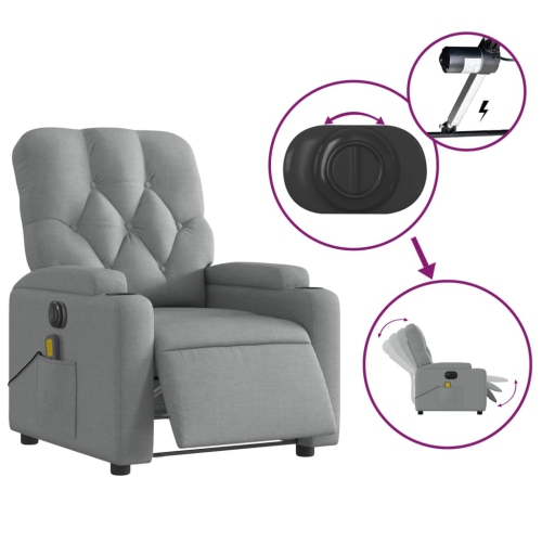 Fauteuil de massage inclinable électrique en tissu gris pâle de vidaXL