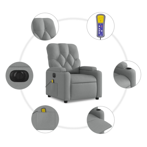 Fauteuil de massage inclinable électrique en tissu gris pâle de vidaXL