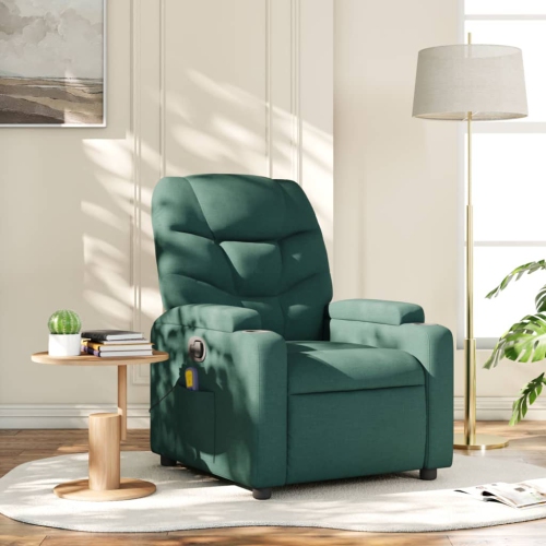 Fauteuil de massage inclinable en tissu vert foncé vidaXL