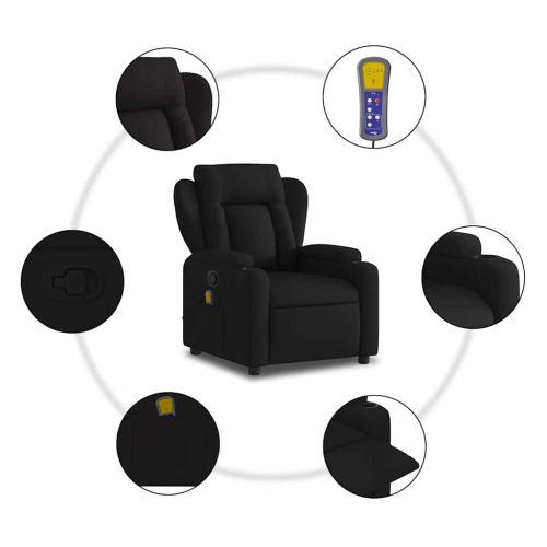 Fauteuil de massage inclinable en tissu noir vidaXL