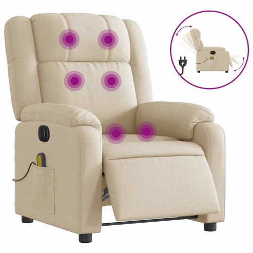 vidaXL Electric Massage Recliner Chair Cream Fabric