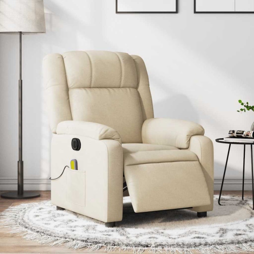 vidaXL Electric Massage Recliner Chair Cream Fabric