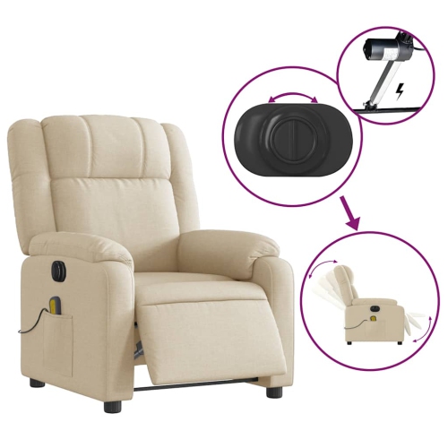 vidaXL Electric Massage Recliner Chair Cream Fabric