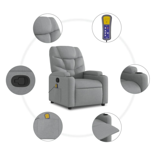 Fauteuil de massage inclinable en tissu gris pâle de vidaXL