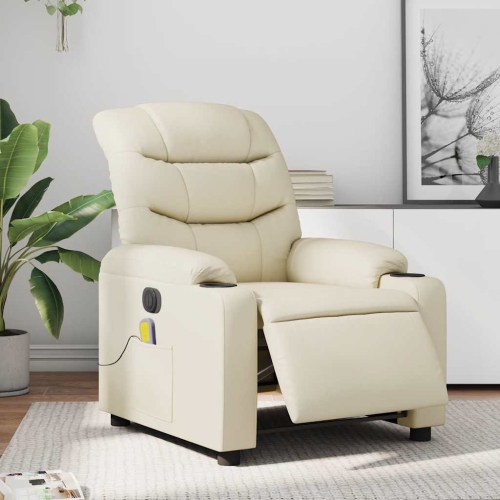 Fauteuil de massage inclinable électrique en similicuir crème de vidaXL