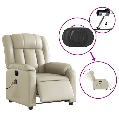 Fauteuil de massage inclinable électrique en similicuir crème de vidaXL