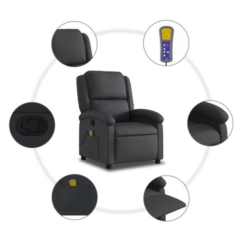 Fauteuil de massage inclinable en cuir véritable noir vidaXL