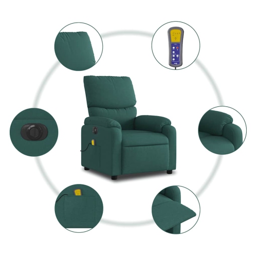 vidaXL Electric Massage Recliner Chair Dark Green Fabric