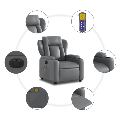 Fauteuil de massage inclinable électrique en similicuir gris vidaXL