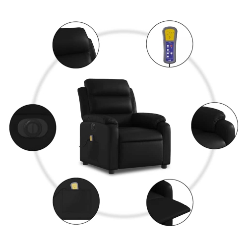 Fauteuil de massage inclinable électrique en similicuir noir vidaXL