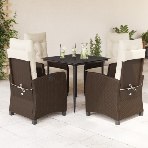 vidaXL 5 Piece Garden Dining Set with Cushions Brown Poly Rattan