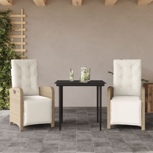 vidaXL 3 Piece Bistro Set with Cushions Beige Poly Rattan