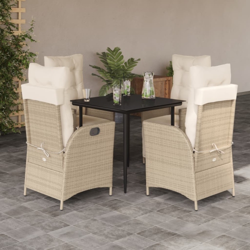vidaXL 5 Piece Garden Dining Set with Cushions Beige Poly Rattan