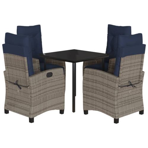 vidaXL 5 Piece Garden Dining Set with Cushions Grey Poly Rattan